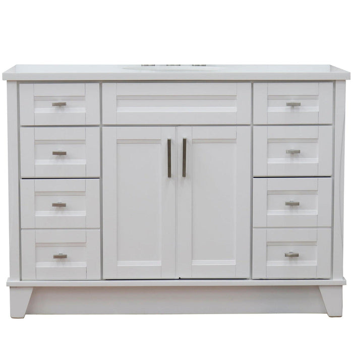 Bellaterra Home Terni 49" 2-Door 6-Drawer White Freestanding Vanity Set With Ceramic Undermount Oval Sink and White Quartz Top - Luxe Vanity & Tub