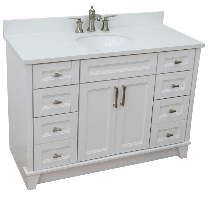 Bellaterra Home Terni 49" 2-Door 6-Drawer White Freestanding Vanity Set With Ceramic Undermount Oval Sink and White Quartz Top - Luxe Vanity & Tub