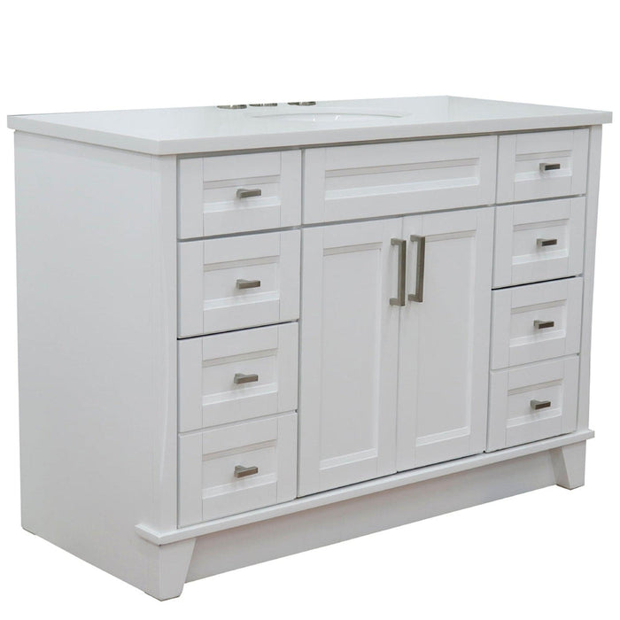 Bellaterra Home Terni 49" 2-Door 6-Drawer White Freestanding Vanity Set With Ceramic Undermount Oval Sink and White Quartz Top - Luxe Vanity & Tub