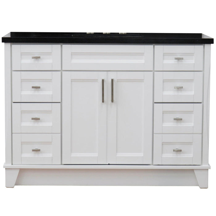 Bellaterra Home Terni 49" 2-Door 6-Drawer White Freestanding Vanity Set With Ceramic Undermount Rectangular Sink and Black Galaxy Granite Top - Luxe Vanity & Tub