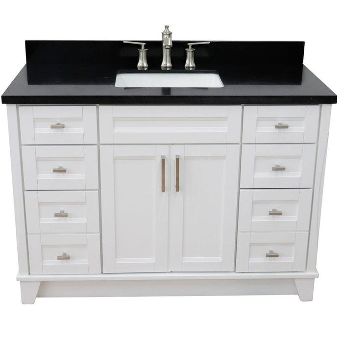 Bellaterra Home Terni 49" 2-Door 6-Drawer White Freestanding Vanity Set With Ceramic Undermount Rectangular Sink and Black Galaxy Granite Top - Luxe Vanity & Tub