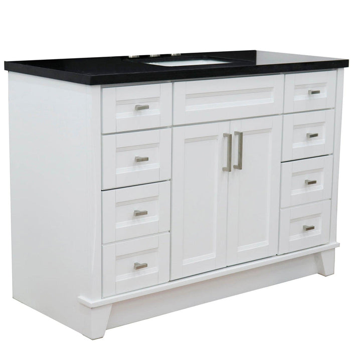 Bellaterra Home Terni 49" 2-Door 6-Drawer White Freestanding Vanity Set With Ceramic Undermount Rectangular Sink and Black Galaxy Granite Top - Luxe Vanity & Tub