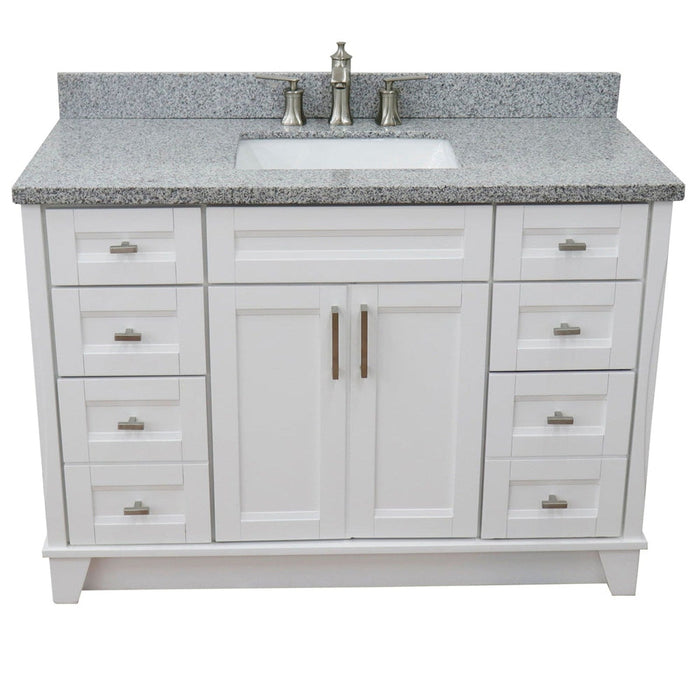 Bellaterra Home Terni 49" 2-Door 6-Drawer White Freestanding Vanity Set With Ceramic Undermount Rectangular Sink and Gray Granite Top - Luxe Vanity & Tub