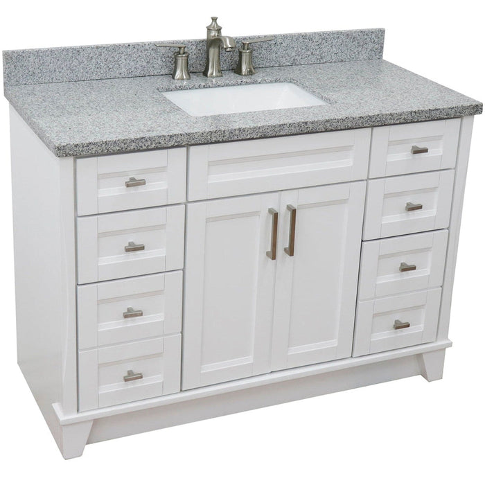 Bellaterra Home Terni 49" 2-Door 6-Drawer White Freestanding Vanity Set With Ceramic Undermount Rectangular Sink and Gray Granite Top - Luxe Vanity & Tub