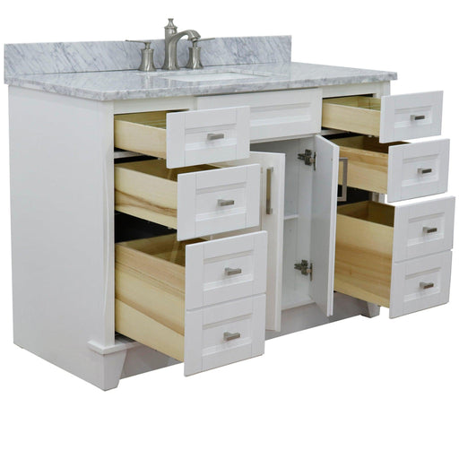 Bellaterra Home Terni 49" 2-Door 6-Drawer White Freestanding Vanity Set With Ceramic Undermount Rectangular Sink and White Carrara Marble Top - Luxe Vanity & Tub