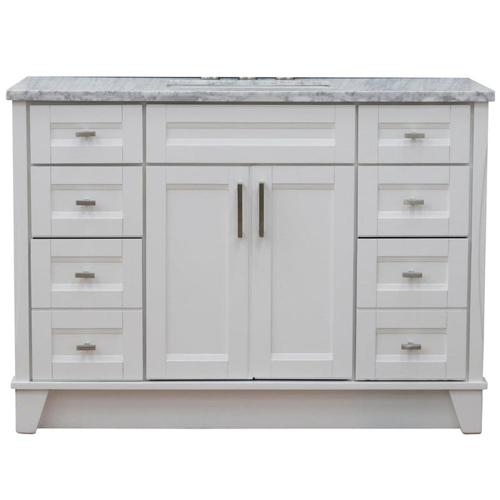 Bellaterra Home Terni 49" 2-Door 6-Drawer White Freestanding Vanity Set With Ceramic Undermount Rectangular Sink and White Carrara Marble Top - Luxe Vanity & Tub