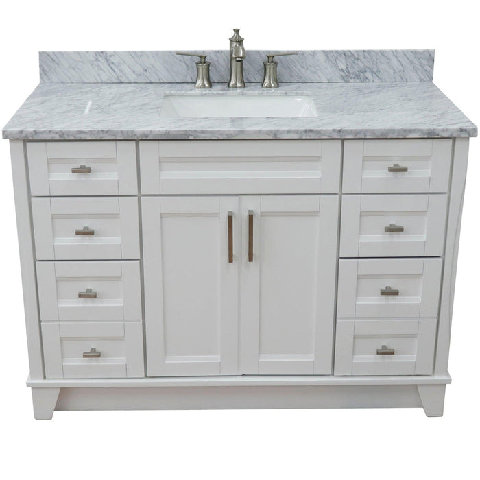 Bellaterra Home Terni 49" 2-Door 6-Drawer White Freestanding Vanity Set With Ceramic Undermount Rectangular Sink and White Carrara Marble Top - Luxe Vanity & Tub