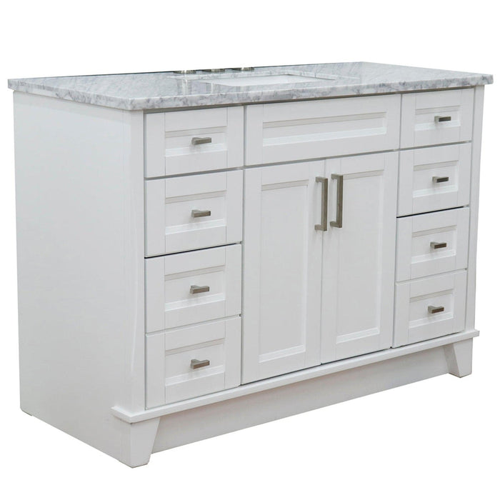 Bellaterra Home Terni 49" 2-Door 6-Drawer White Freestanding Vanity Set With Ceramic Undermount Rectangular Sink and White Carrara Marble Top - Luxe Vanity & Tub