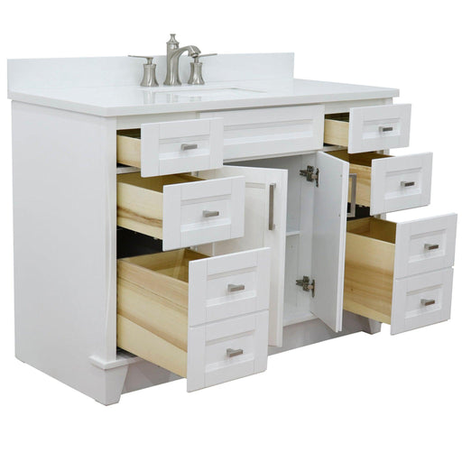 Bellaterra Home Terni 49" 2-Door 6-Drawer White Freestanding Vanity Set With Ceramic Undermount Rectangular Sink and White Quartz Top - Luxe Vanity & Tub