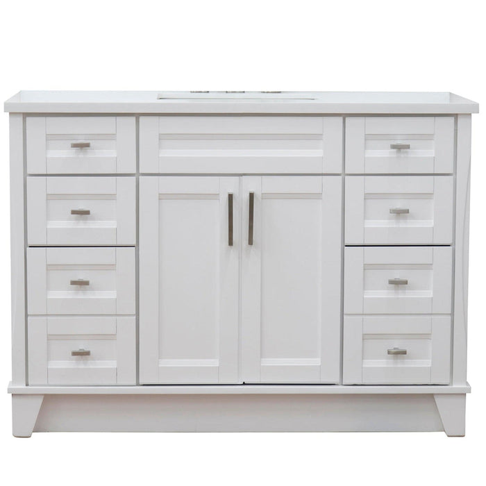 Bellaterra Home Terni 49" 2-Door 6-Drawer White Freestanding Vanity Set With Ceramic Undermount Rectangular Sink and White Quartz Top - Luxe Vanity & Tub