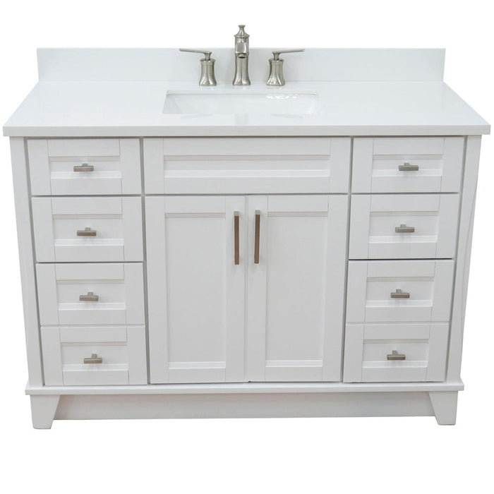 Bellaterra Home Terni 49" 2-Door 6-Drawer White Freestanding Vanity Set With Ceramic Undermount Rectangular Sink and White Quartz Top - Luxe Vanity & Tub