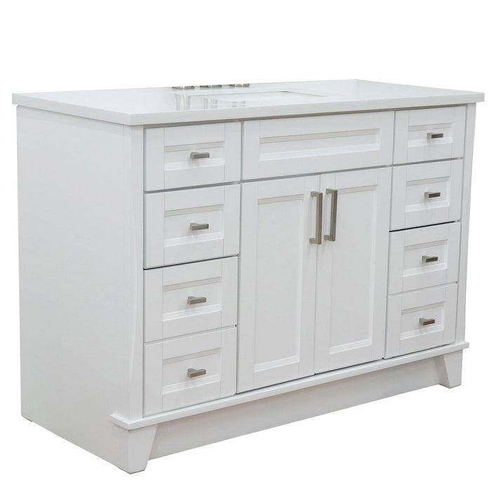 Bellaterra Home Terni 49" 2-Door 6-Drawer White Freestanding Vanity Set With Ceramic Undermount Rectangular Sink and White Quartz Top - Luxe Vanity & Tub