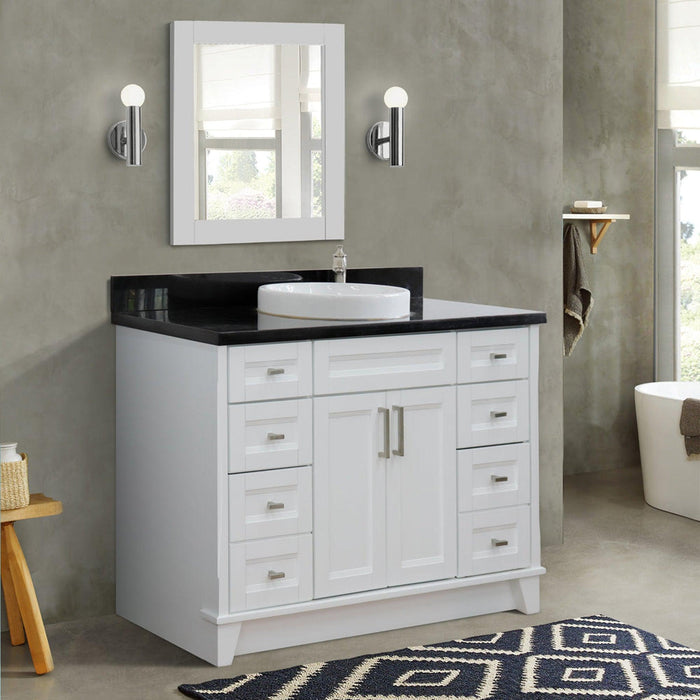 Bellaterra Home Terni 49" 2-Door 6-Drawer White Freestanding Vanity Set With Ceramic Vessel Sink and Black Galaxy Granite Top