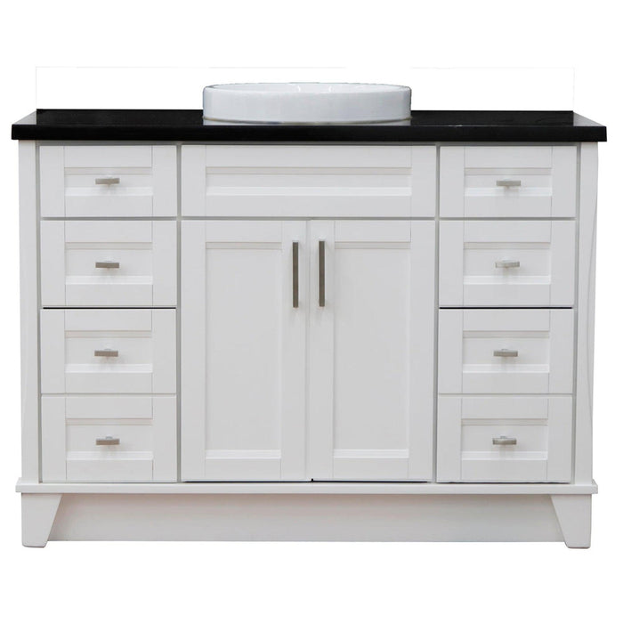 Bellaterra Home Terni 49" 2-Door 6-Drawer White Freestanding Vanity Set With Ceramic Vessel Sink and Black Galaxy Granite Top - Luxe Vanity & Tub