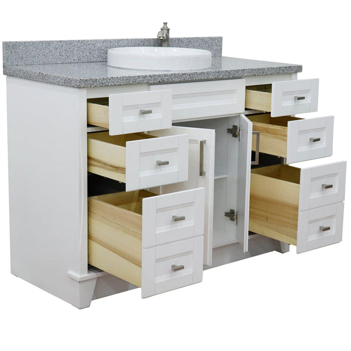 Bellaterra Home Terni 49" 2-Door 6-Drawer White Freestanding Vanity Set With Ceramic Vessel Sink and Gray Granite Top - Luxe Vanity & Tub