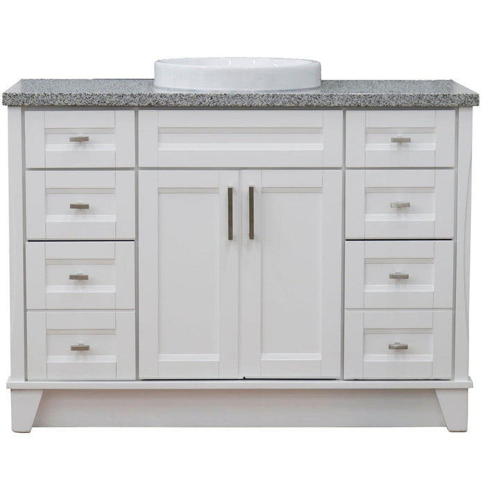 Bellaterra Home Terni 49" 2-Door 6-Drawer White Freestanding Vanity Set With Ceramic Vessel Sink and Gray Granite Top - Luxe Vanity & Tub