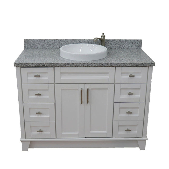 Bellaterra Home Terni 49" 2-Door 6-Drawer White Freestanding Vanity Set With Ceramic Vessel Sink and Gray Granite Top - Luxe Vanity & Tub