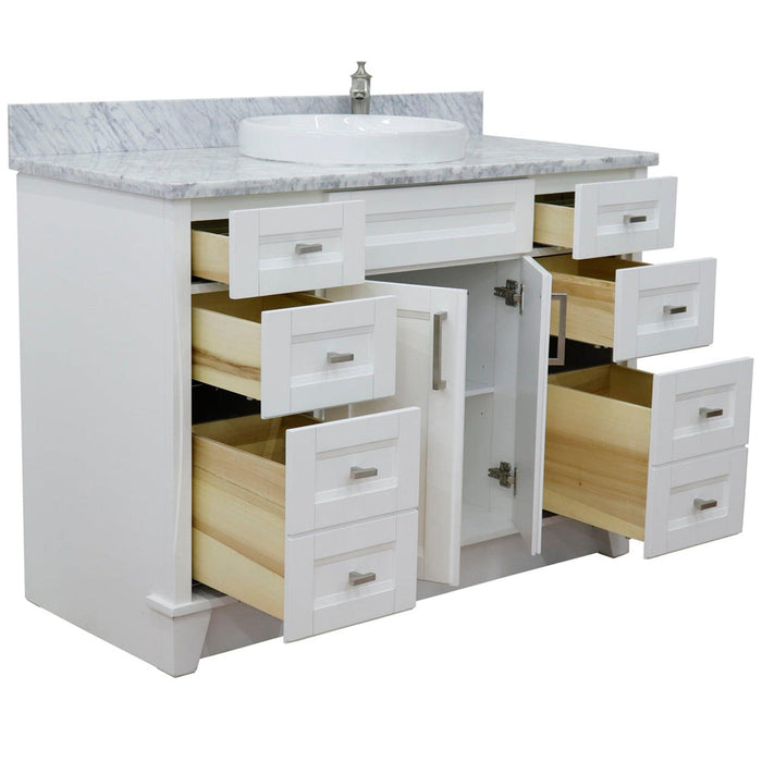 Bellaterra Home Terni 49" 2-Door 6-Drawer White Freestanding Vanity Set With Ceramic Vessel Sink and White Carrara Marble Top - Luxe Vanity & Tub