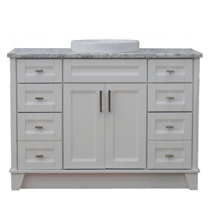 Bellaterra Home Terni 49" 2-Door 6-Drawer White Freestanding Vanity Set With Ceramic Vessel Sink and White Carrara Marble Top - Luxe Vanity & Tub