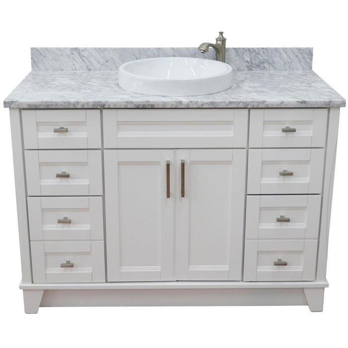 Bellaterra Home Terni 49" 2-Door 6-Drawer White Freestanding Vanity Set With Ceramic Vessel Sink and White Carrara Marble Top - Luxe Vanity & Tub