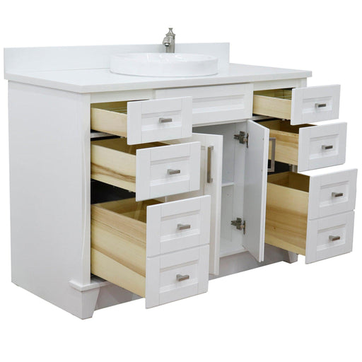 Bellaterra Home Terni 49" 2-Door 6-Drawer White Freestanding Vanity Set With Ceramic Vessel Sink and White Quartz Top - Luxe Vanity & Tub