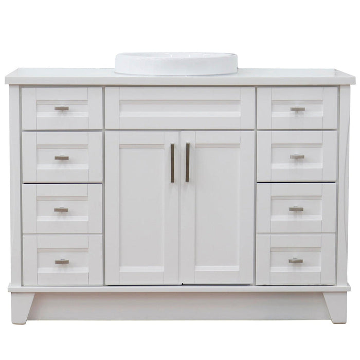 Bellaterra Home Terni 49" 2-Door 6-Drawer White Freestanding Vanity Set With Ceramic Vessel Sink and White Quartz Top - Luxe Vanity & Tub