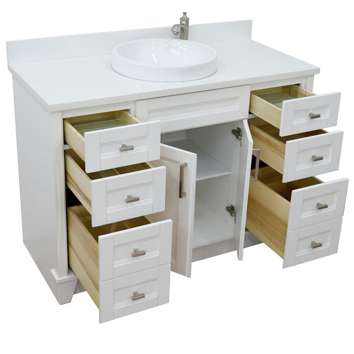 Bellaterra Home Terni 49" 2-Door 6-Drawer White Freestanding Vanity Set With Ceramic Vessel Sink and White Quartz Top - Luxe Vanity & Tub