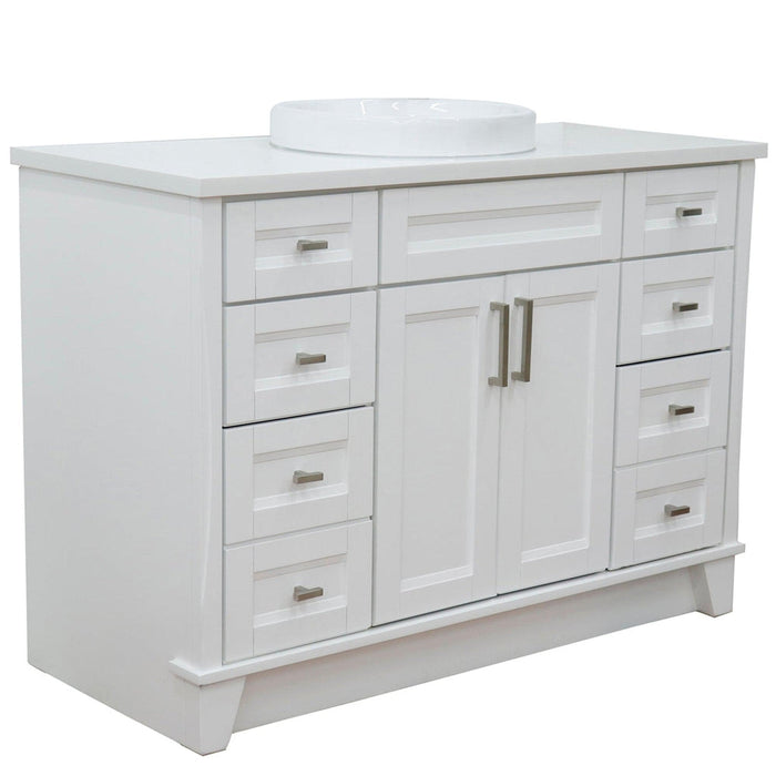 Bellaterra Home Terni 49" 2-Door 6-Drawer White Freestanding Vanity Set With Ceramic Vessel Sink and White Quartz Top - Luxe Vanity & Tub