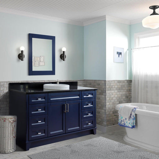 Bellaterra Home Terni 61" 2-Door 6-Drawer Blue Freestanding Vanity Set With Ceramic Vessel Sink And Black Galaxy Granite Top