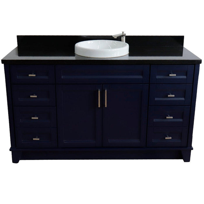 Bellaterra Home Terni 61" 2-Door 6-Drawer Blue Freestanding Vanity Set With Ceramic Vessel Sink And Black Galaxy Granite Top - Luxe Vanity & Tub