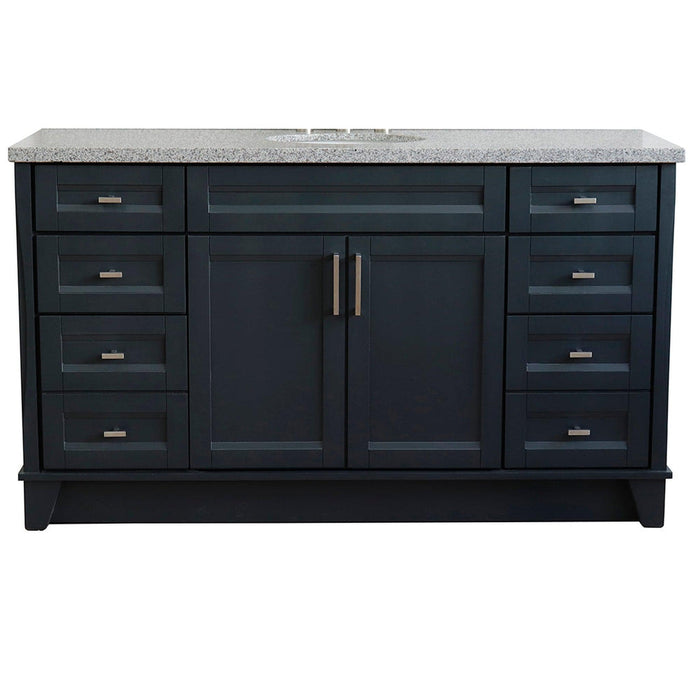 Bellaterra Home Terni 61" 2-Door 6-Drawer Dark Gray Freestanding Vanity Set With Ceramic Undermount Oval Sink And Gray Granite Top - Luxe Vanity & Tub