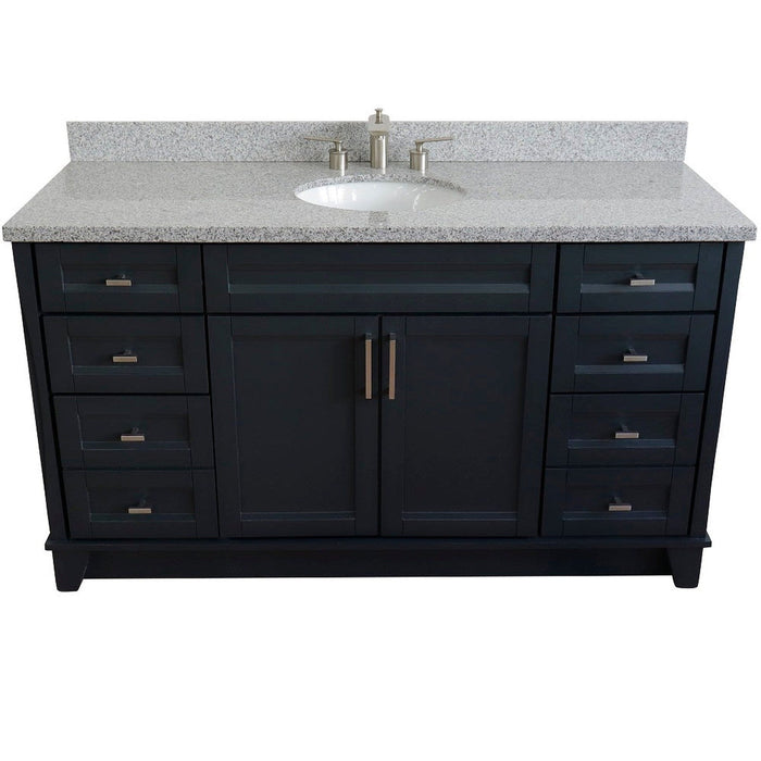 Bellaterra Home Terni 61" 2-Door 6-Drawer Dark Gray Freestanding Vanity Set With Ceramic Undermount Oval Sink And Gray Granite Top - Luxe Vanity & Tub