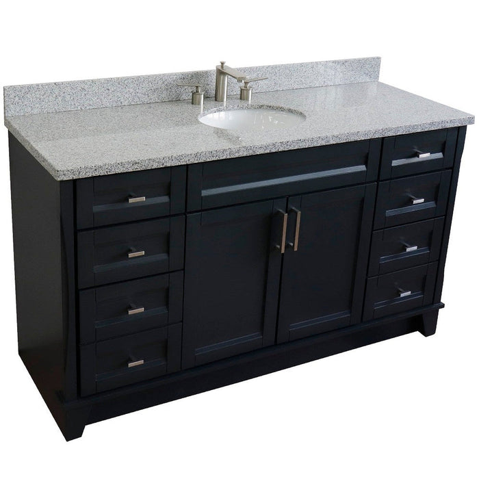 Bellaterra Home Terni 61" 2-Door 6-Drawer Dark Gray Freestanding Vanity Set With Ceramic Undermount Oval Sink And Gray Granite Top - Luxe Vanity & Tub