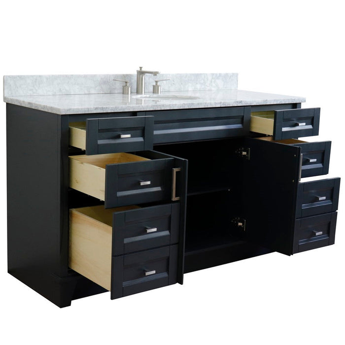 Bellaterra Home Terni 61" 2-Door 6-Drawer Dark Gray Freestanding Vanity Set With Ceramic Undermount Oval Sink And White Carrara Marble Top - Luxe Vanity & Tub