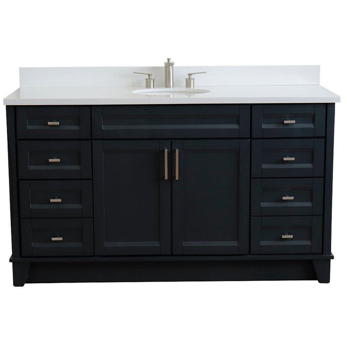 Bellaterra Home Terni 61" 2-Door 6-Drawer Dark Gray Freestanding Vanity Set With Ceramic Undermount Oval Sink And White Quartz Top - Luxe Vanity & Tub