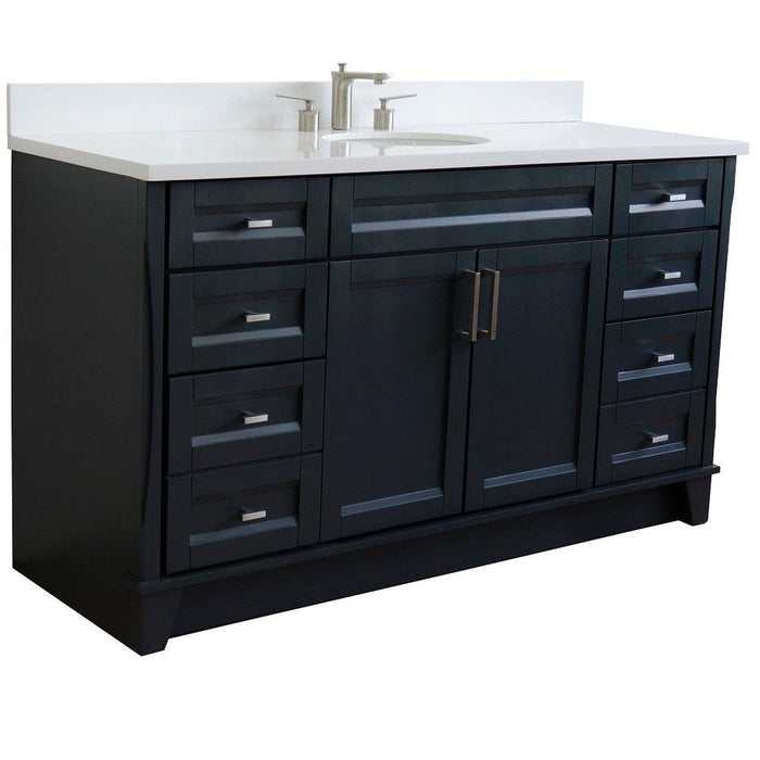 Bellaterra Home Terni 61" 2-Door 6-Drawer Dark Gray Freestanding Vanity Set With Ceramic Undermount Oval Sink And White Quartz Top - Luxe Vanity & Tub