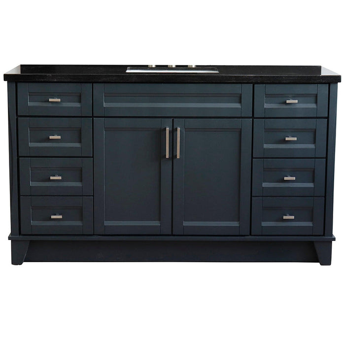 Bellaterra Home Terni 61" 2-Door 6-Drawer Dark Gray Freestanding Vanity Set With Ceramic Undermount Rectangular Sink And Black Galaxy Granite Top - Luxe Vanity & Tub