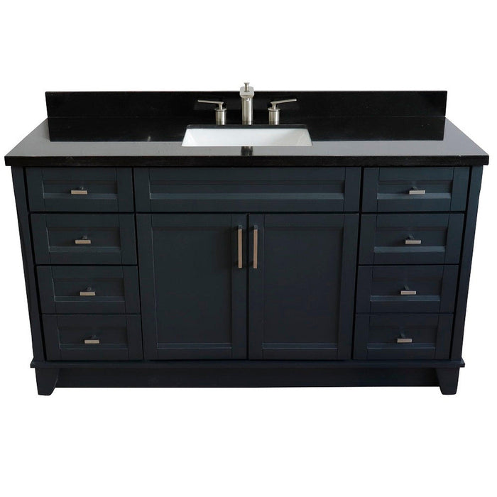 Bellaterra Home Terni 61" 2-Door 6-Drawer Dark Gray Freestanding Vanity Set With Ceramic Undermount Rectangular Sink And Black Galaxy Granite Top - Luxe Vanity & Tub