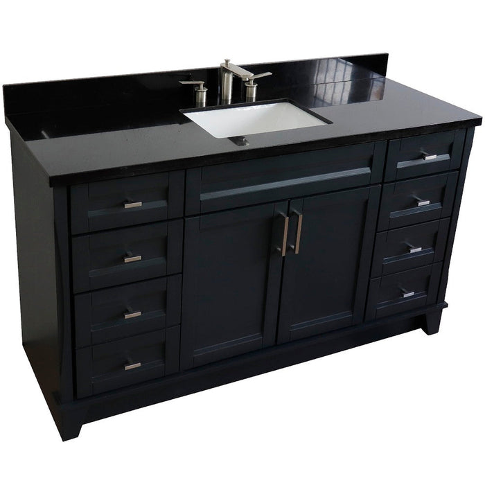 Bellaterra Home Terni 61" 2-Door 6-Drawer Dark Gray Freestanding Vanity Set With Ceramic Undermount Rectangular Sink And Black Galaxy Granite Top - Luxe Vanity & Tub