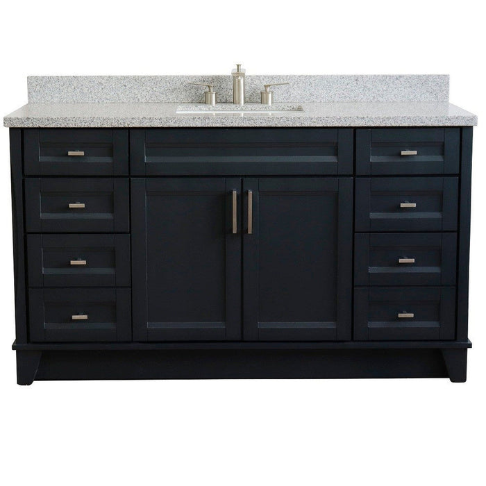 Bellaterra Home Terni 61" 2-Door 6-Drawer Dark Gray Freestanding Vanity Set With Ceramic Undermount Rectangular Sink And Gray Granite Top - Luxe Vanity & Tub