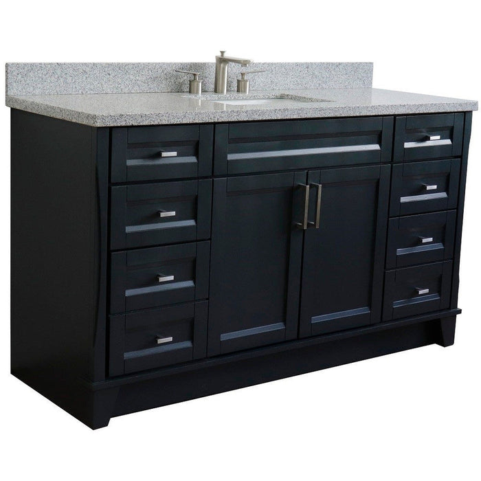 Bellaterra Home Terni 61" 2-Door 6-Drawer Dark Gray Freestanding Vanity Set With Ceramic Undermount Rectangular Sink And Gray Granite Top - Luxe Vanity & Tub