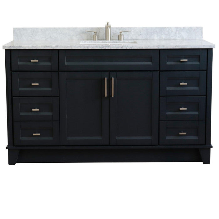 Bellaterra Home Terni 61" 2-Door 6-Drawer Dark Gray Freestanding Vanity Set With Ceramic Undermount Rectangular Sink And White Carrara Marble Top - Luxe Vanity & Tub