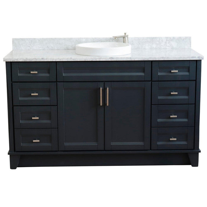 Bellaterra Home Terni 61" 2-Door 6-Drawer Dark Gray Freestanding Vanity Set With Ceramic Vessel Sink And White Carrara Marble Top - Luxe Vanity & Tub