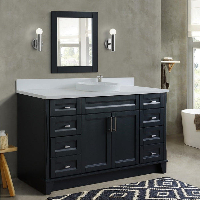 Bellaterra Home Terni 61" 2-Door 6-Drawer Dark Gray Freestanding Vanity Set With Ceramic Vessel Sink And White Quartz Top