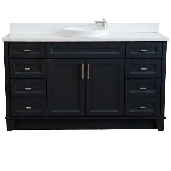 Bellaterra Home Terni 61" 2-Door 6-Drawer Dark Gray Freestanding Vanity Set With Ceramic Vessel Sink And White Quartz Top - Luxe Vanity & Tub