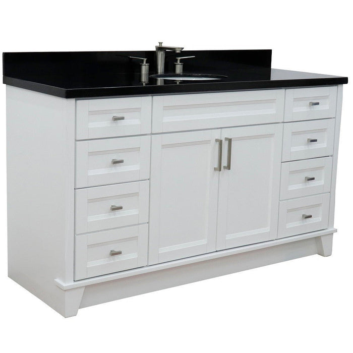 Bellaterra Home Terni 61" 2-Door 6-Drawer White Freestanding Vanity Set With Ceramic Undermount Oval Sink And Black Galaxy Granite Top - Luxe Vanity & Tub