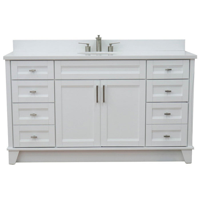 Bellaterra Home Terni 61" 2-Door 6-Drawer White Freestanding Vanity Set With Ceramic Undermount Oval Sink And White Quartz Top - Luxe Vanity & Tub