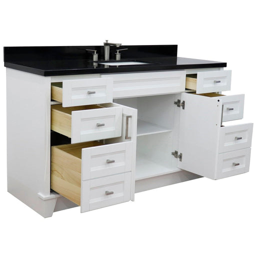 Bellaterra Home Terni 61" 2-Door 6-Drawer White Freestanding Vanity Set With Ceramic Undermount Rectangular Sink And Black Galaxy Granite Top - Luxe Vanity & Tub