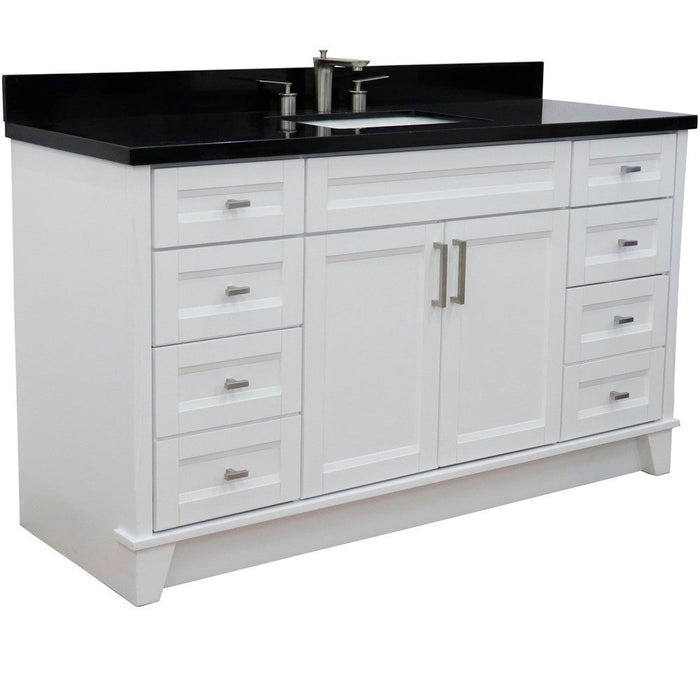 Bellaterra Home Terni 61" 2-Door 6-Drawer White Freestanding Vanity Set With Ceramic Undermount Rectangular Sink And Black Galaxy Granite Top - Luxe Vanity & Tub