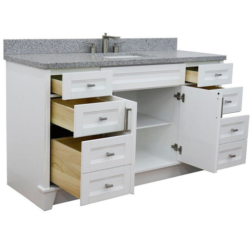 Bellaterra Home Terni 61" 2-Door 6-Drawer White Freestanding Vanity Set With Ceramic Undermount Rectangular Sink And Gray Granite Top - Luxe Vanity & Tub